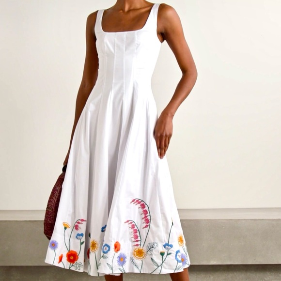 NWT Staud Wells Embroidered Midi Dress White Seed Shop - Picture 2 of 16